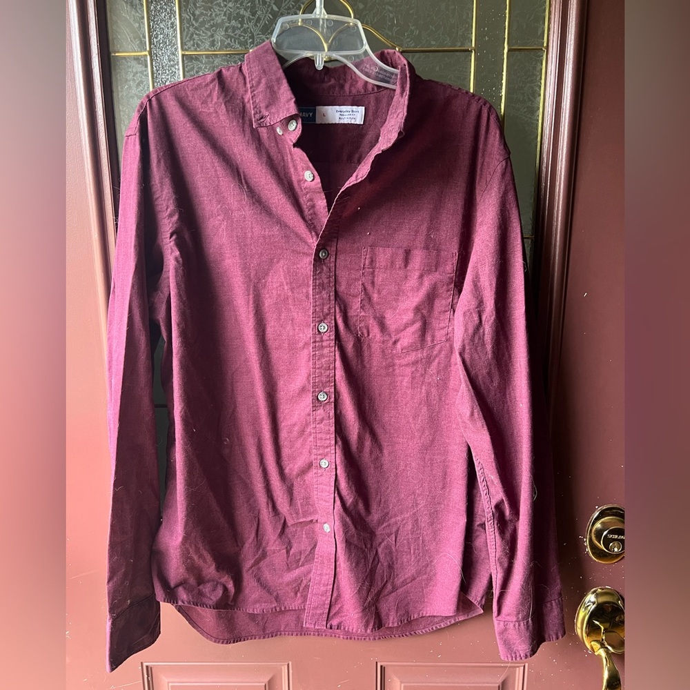 Old Navy Red Casual Button Down Shirt Long Sleeves